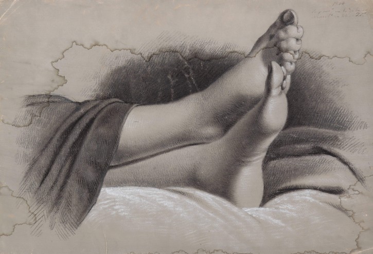 Study of two feet crossed at rest. Feria, Mariano (activo siglo XIX). 1855. Precio: 500€