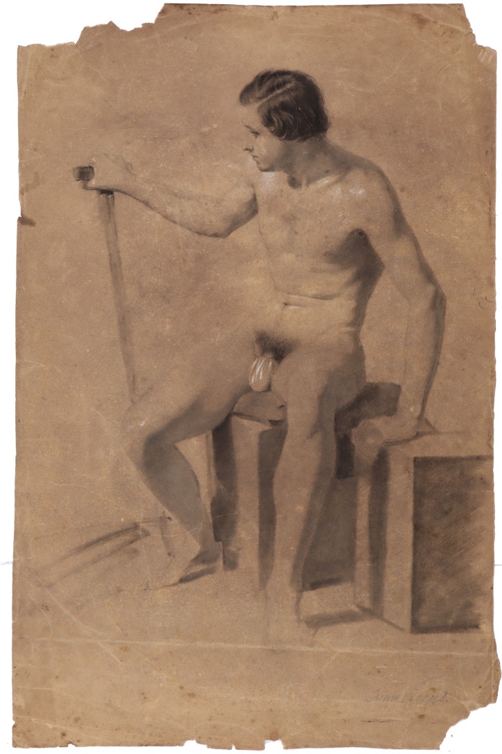 Study of seated male figure with cane. Vicens Cots, Joan (1830-1886). . Precio: 600€