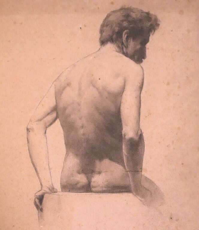 Estudio de desnudo masculino sentado de espaldas