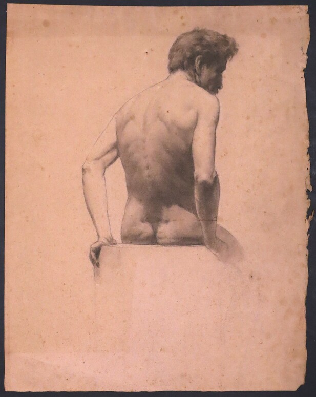 Estudio de desnudo masculino sentado de espaldas. . Ca. 1890. Precio: 600€