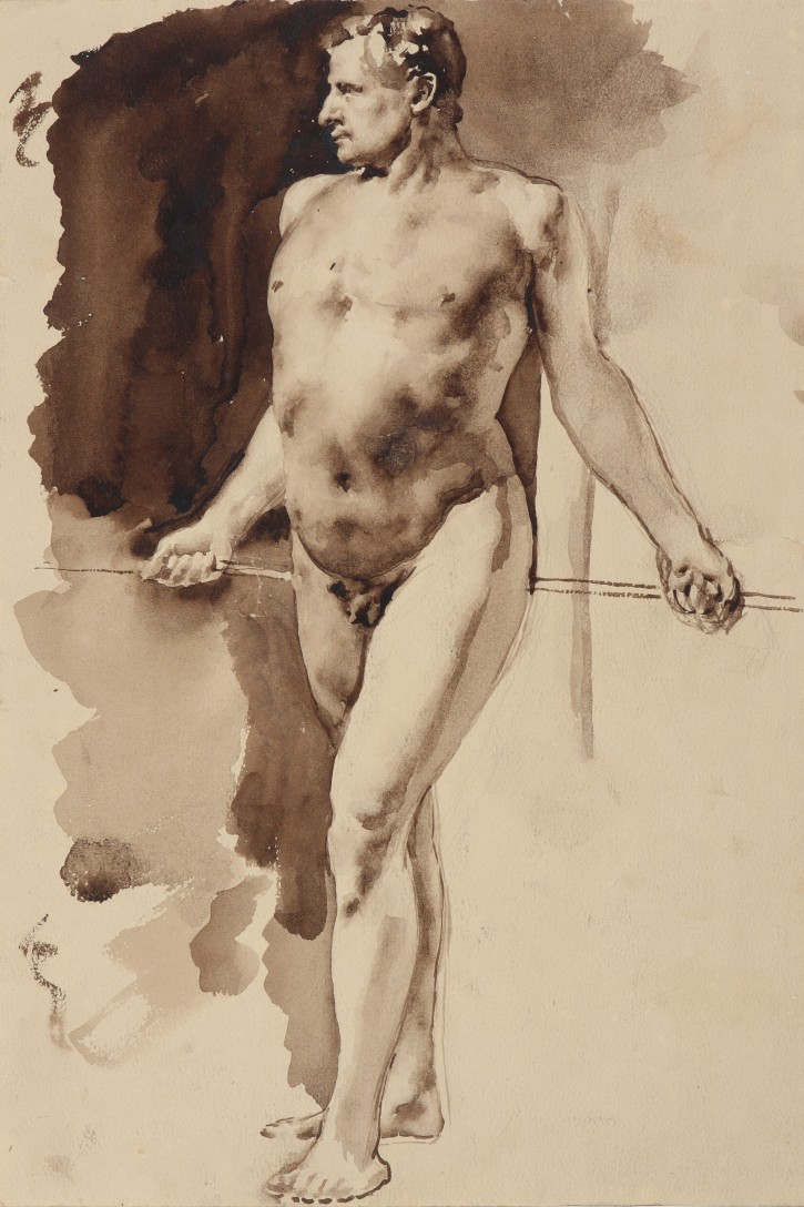 Naked man holding a bar. . Último cuarto siglo XIX