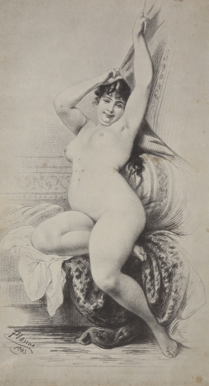 Woman sitting between cushions. Planas, Eusebi (1833-1897). Finales siglo XIX. Precio: 150€