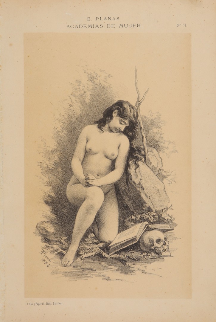 Young woman kneeling before crucifix and skull. Planas, Eusebi (1833-1897) - Aleu y Fugarull, J. (1845-1923). 1883. Precio: 250€