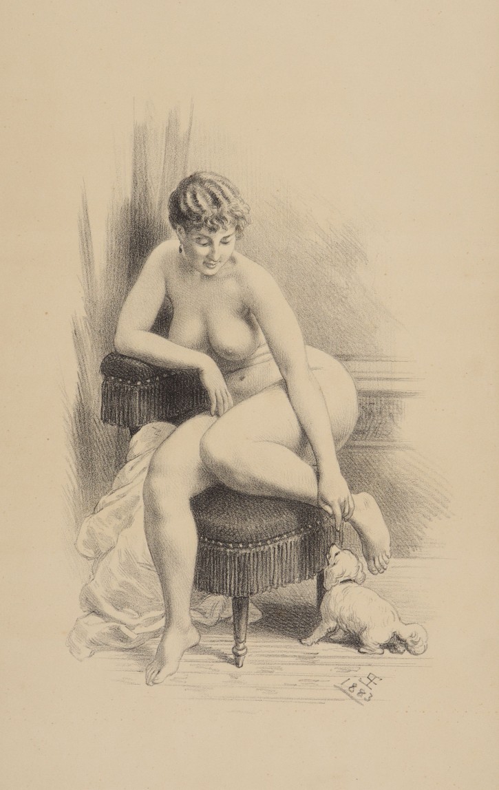 Woman sitting with little dog. Planas, Eusebi (1833-1897) - Aleu y Fugarull, J. (1845-1923). 1883. Precio: 250€