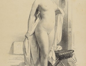 Mujer con espejo y escena de toilette