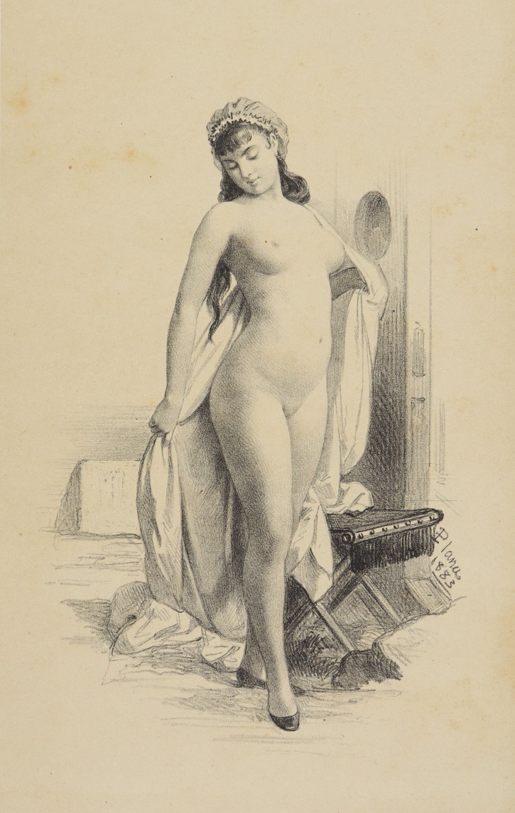 Mujer con espejo y escena de toilette