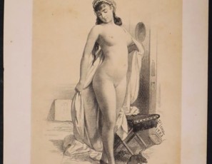 Mujer con espejo y escena de toilette