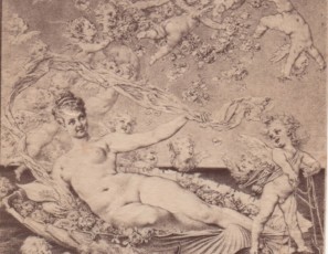 Mujer desnuda sobre pechina a la manera de Venus