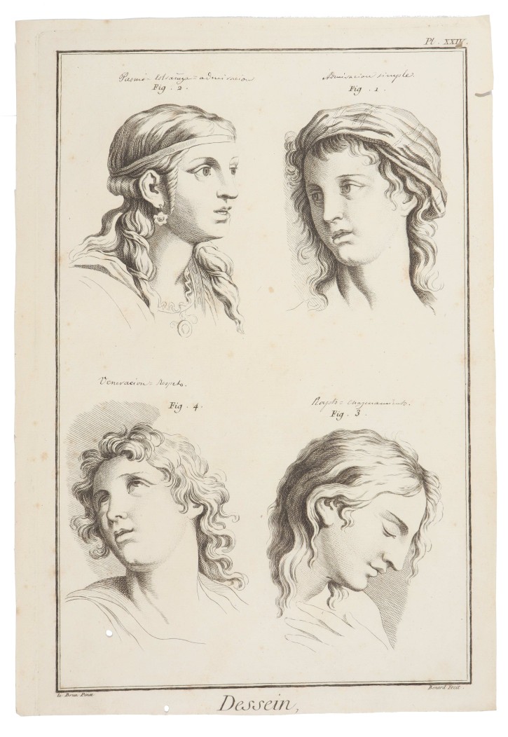 Study of faces and expressions. Picart, Bernard (1673-1733) - Le Brun, Charles (1619-1690). Ca. 1734. Precio: 150€