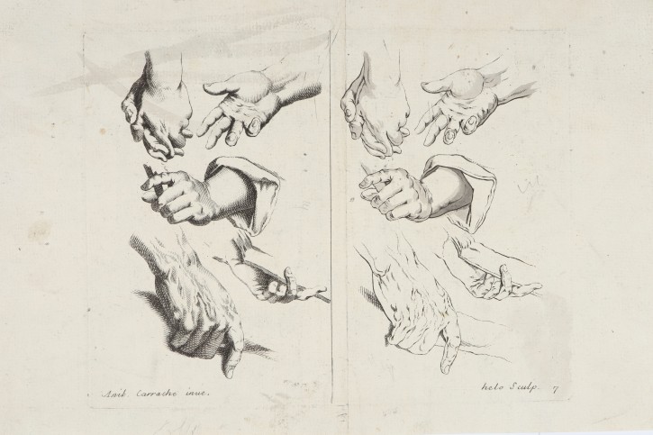 Study of hand gestures. Helo - Carracci, Annibale (1560-1609). . Precio: 250€