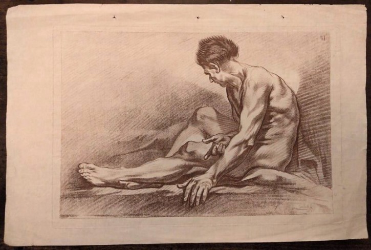 Estudio de desnudo masculino sentado. Smith, Gabriel. Mediados siglo XIX. Precio: 250€