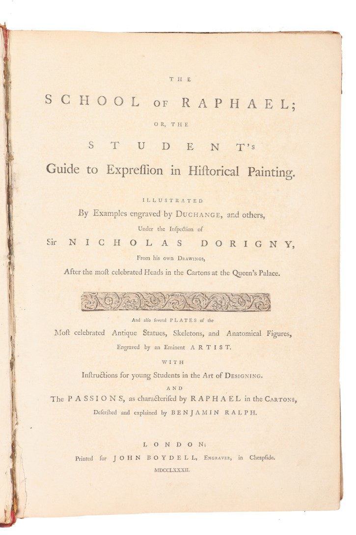 Book "The School of Raphael or the student’s guide to expression in historical painting". Dorigni, Nicolas (1658-1756) - Boydell, John y Joshia. 1782. Precio: 1500€