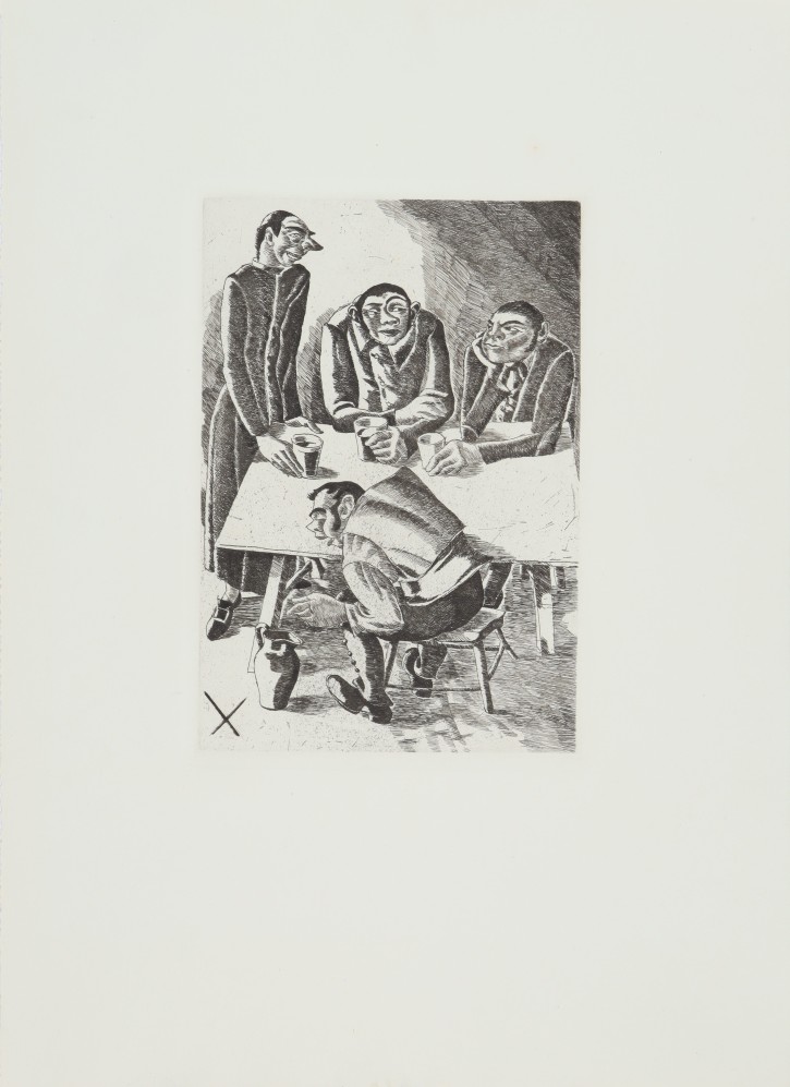 Quatre al voltant d’una taula. Nogués i Casas, Xavier (1873-1941). 1934. Precio: 500€