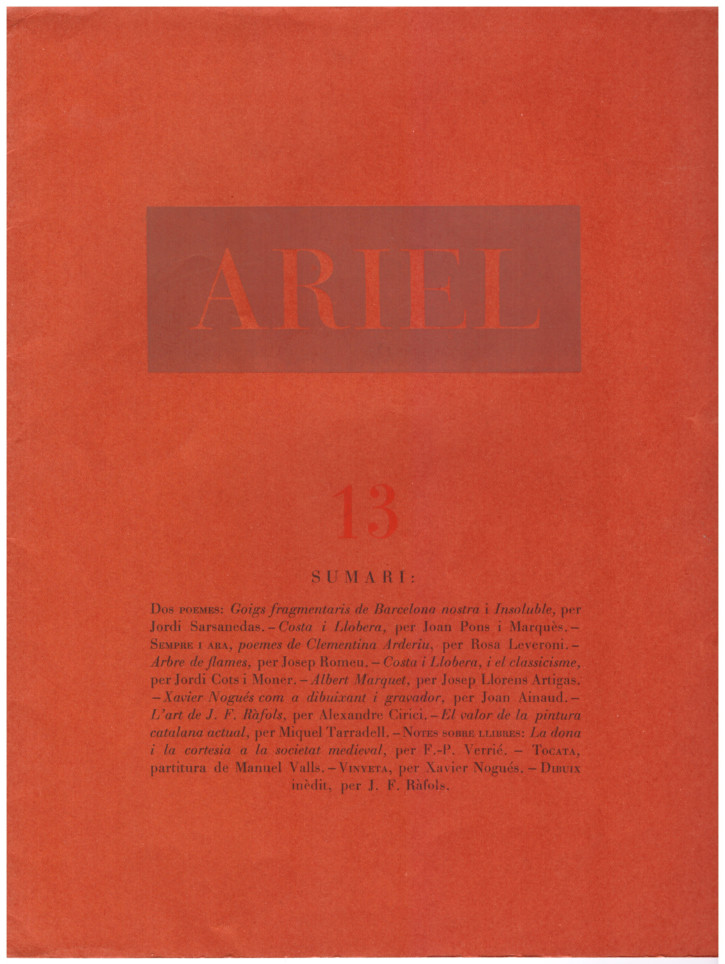 Ariel. Revista de les Arts Barcelona, novembre-desembre de 1947, Any II, núm. 13. Nogués i Casas, Xavier (1873-1941). 1941. Precio: 120€