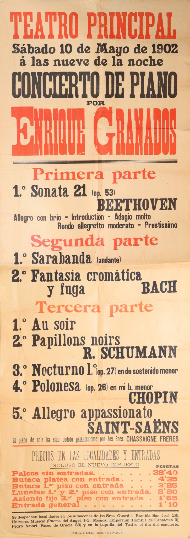 Concierto de piano por Enrique Granados. . 1902. Precio: 900€