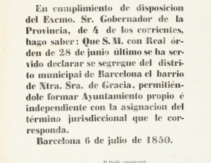 Segregación de la villa de Gracia de Barcelona