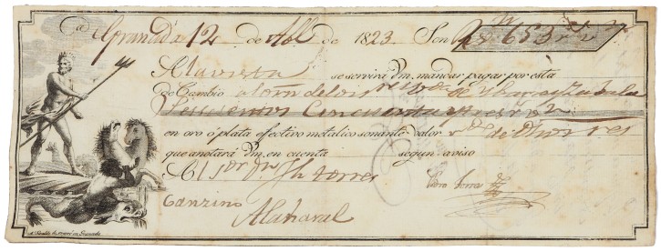 Cheque. Giraldos, Andrés (1781-1854). 1823. Precio: 200€