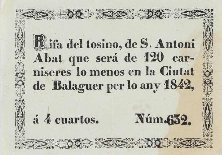 Rifa del tosino. . 1842