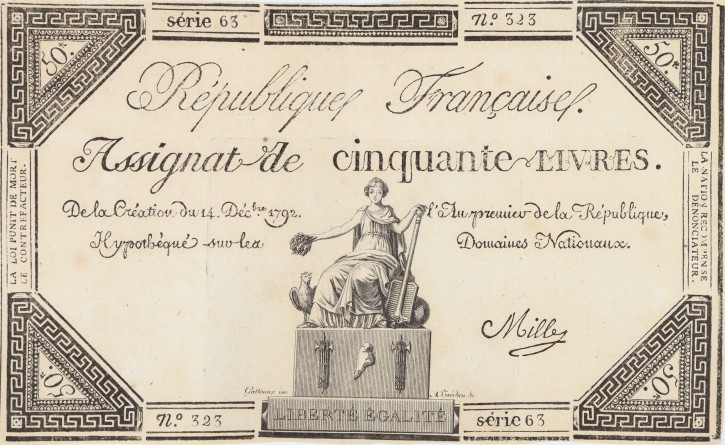 Assignat de cinquante livres. Tardieu, Ambroise (1788-1841). 1792. Precio: 200€