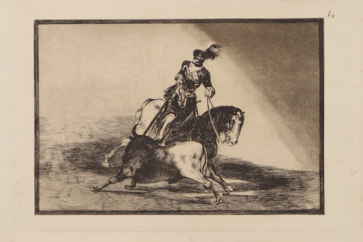 Carlos V lanceando un toro en la plaza de Valladolid. Goya Lucientes, Francisco de (1746-1828) - Calcografía Nacional. (1816), 4ª edición, 1905. Precio: 1.250€