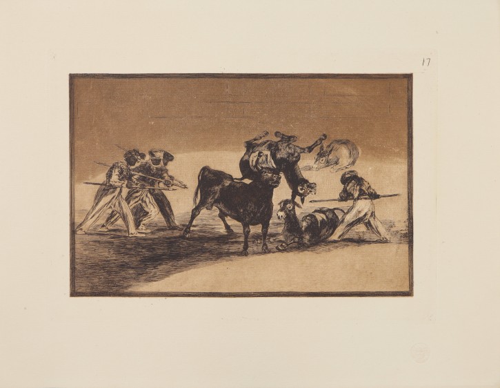 Palenque de los moros hecho con burros para defenderse del toro embolado. Goya Lucientes, Francisco de (1746-1828) - Calcografía Nacional. 1816, Quinta edición (1921). Precio: 500€