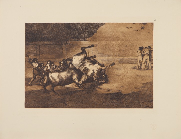 Cheval renversé par un taureau. Goya Lucientes, Francisco de (1746-1828) - Calcografía Nacional. 1816, Quinta edición (1921). Precio: 500€