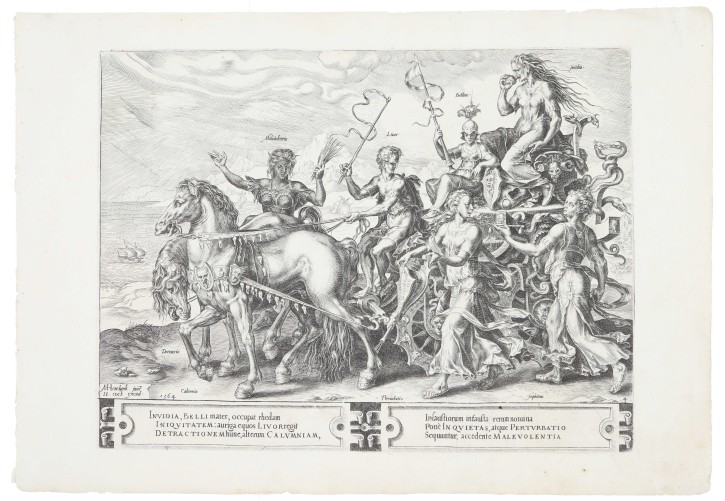 Allegorical triumphal chariot. Cycle of vicissitudes of human affairs. 4. Cort, Cornelius (1533-1578) - Van Heemskerck, Martinus (1498-1574) - Cock, Hieronimus (1510-1570). . Precio: 750€