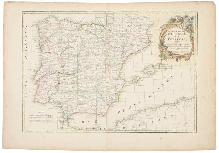 Les royaumes d'Espagne et de Portugal divisées par grandes provinces. Janvier, Robert (1746-1776). ca. 1775. Precio: 250€