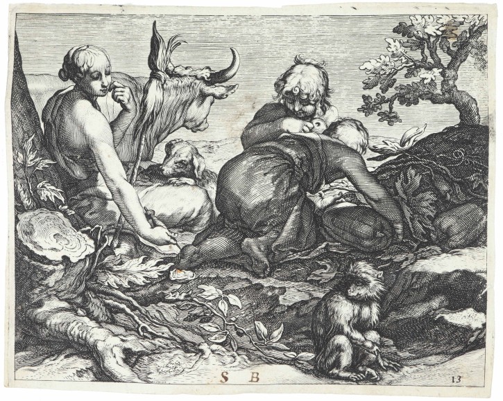 Scene with characters and animals. Bloemaert, Abraham (1564-1651) - Visscher, Nicolaes (1618-1679). 1640. Precio: 600€