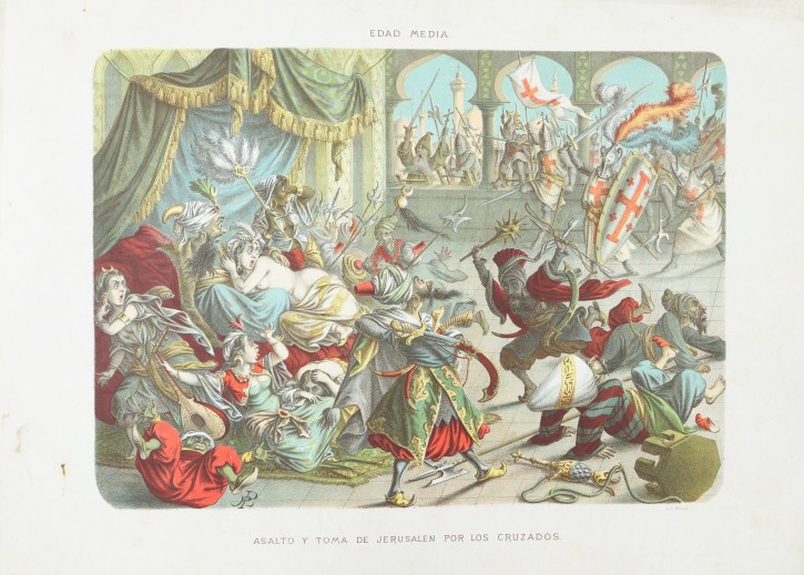 Edad Media. Asalto y toma de Jerusalén por los cruzados. Costumbres caballerescas de la Edad Media... Siglo XV. Descubrimiento del Nuevo Mundo.... Puiggarí, Ramon (1820-1894). 1895. Precio: 150€