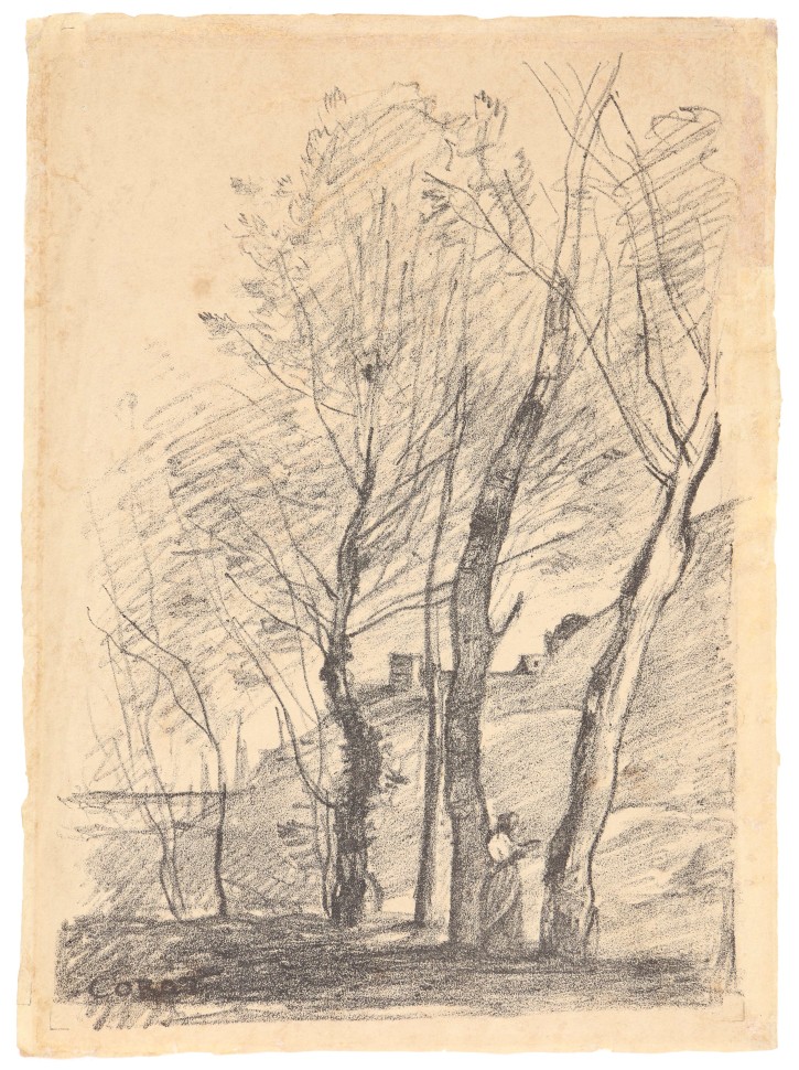 La lecture sous les arbres. Corot, Jean-Baptiste Camille (1796-1875). 1874. Precio: 1.500€