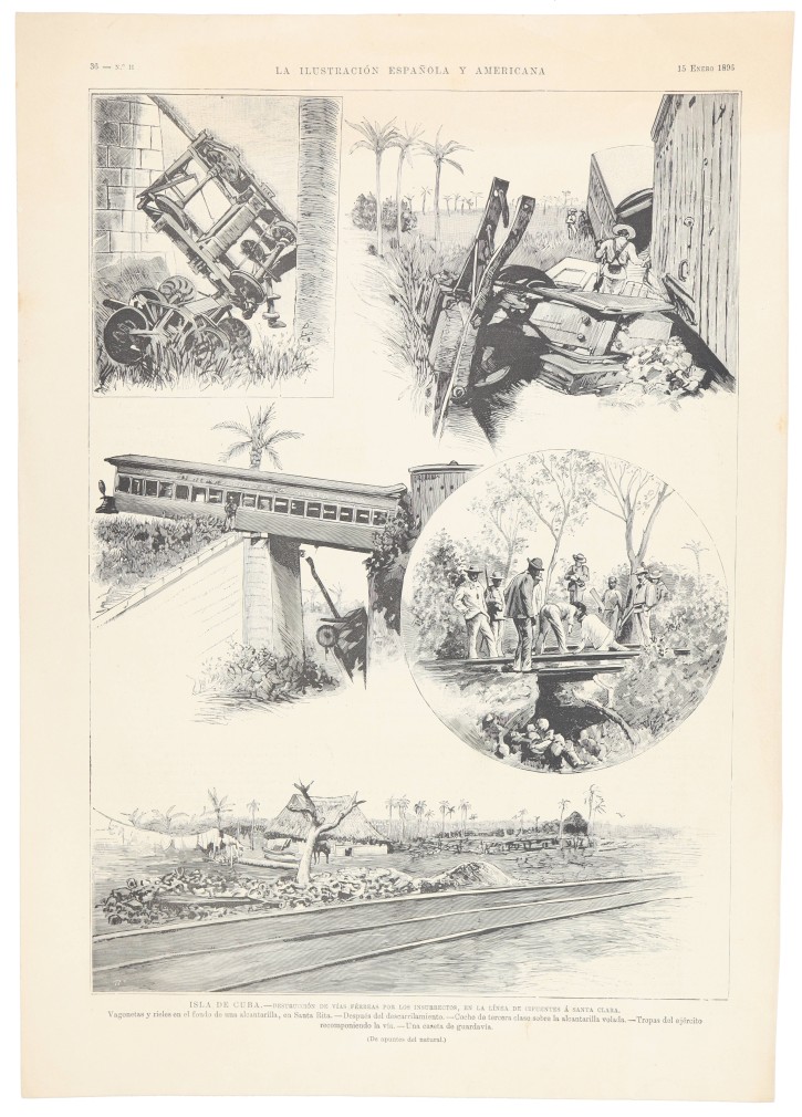 1896. Conjunto de 7 ilustraciones-grabado de ferrocarriles de la Isla de Cuba. . 1896