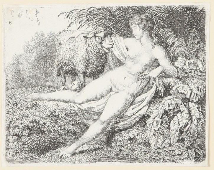 Alegoría. Mujer desnuda y oveja en el bosque.. Kolbe, Carl Wilhem (1759-1835). 