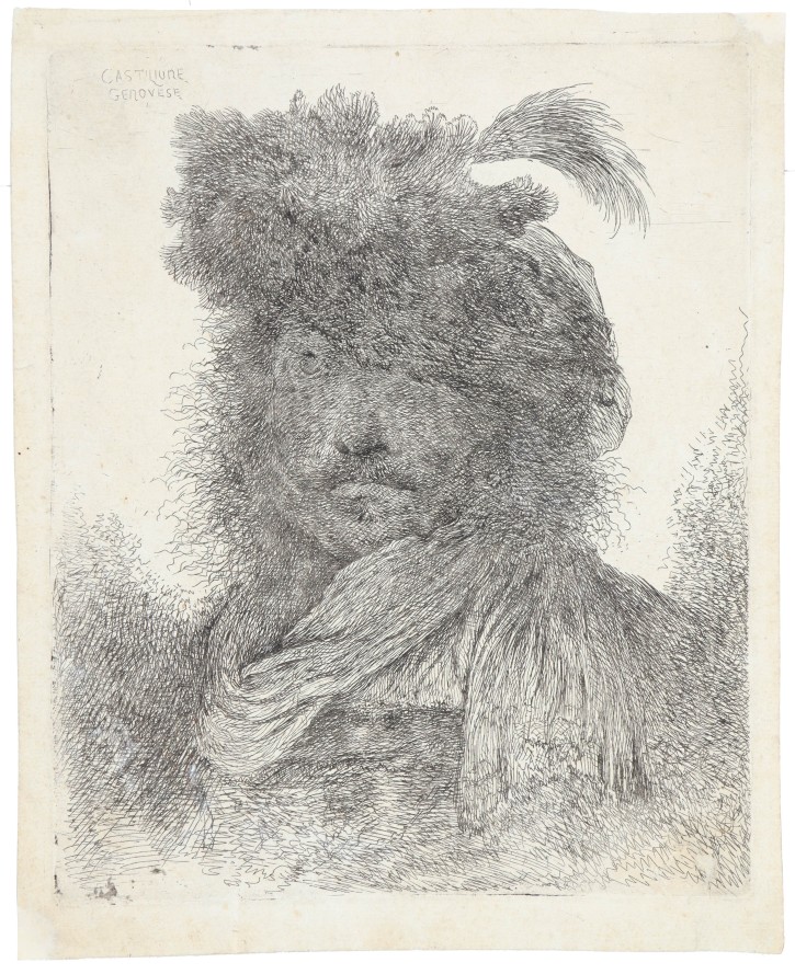 Retrato de un hombre con sombrero de terciopelo y plumas. Benedetto Castiglione, Giovanni (1609-1665). . Precio: 1.000€