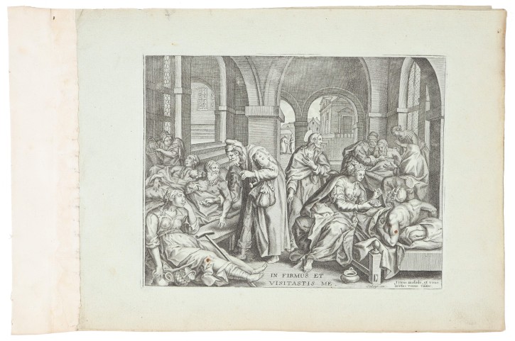 7 moralistic engravings on Christian hospitality. Galays - Vos, Martin de (1532-1603). . Precio: 2.000€