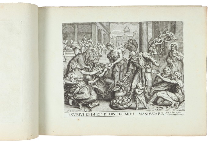 7 grabados moralistas sobre la hospitalidad cristiana. Galays - Vos, Martin de (1532-1603). . Precio: 2.000€