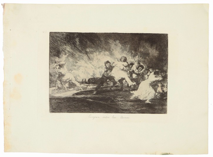 Escapan entre las llamas. Goya Lucientes, Francisco de (1746-1828) - Calcografía Nacional. 1863. Precio: 2.000€