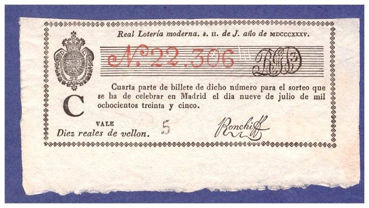 Real loteria moderna N 22.306. . 1835