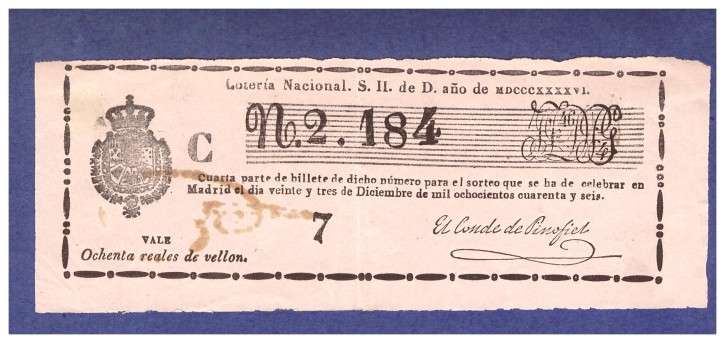 Lotería Nacional N 2.184. . 1846