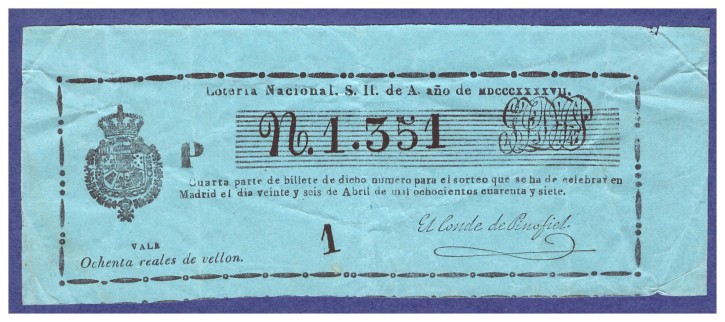 Lotería Nacional N 1.351. . 1847