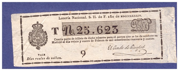 Lotería Nacional N 25.623. . 1844