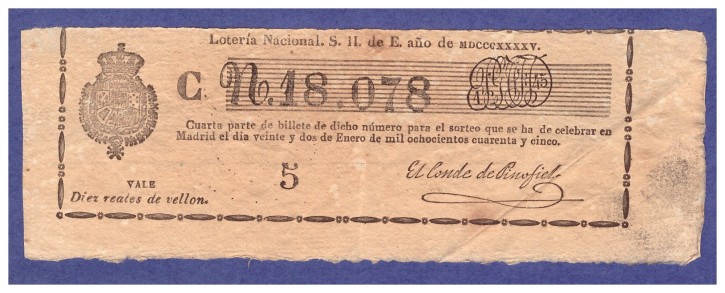 Lotería Nacional N 18.078. . 1845
