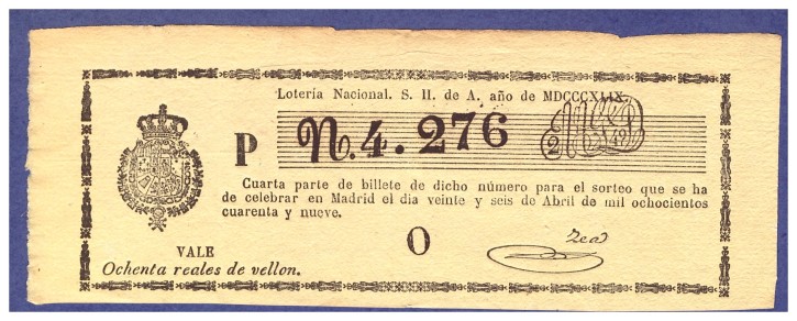 Lotería Nacional N 4.276. . 1849