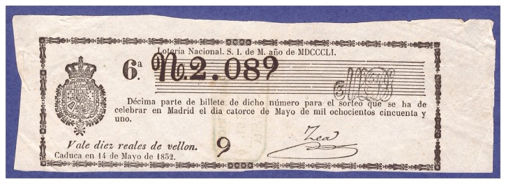 Lotería Nacional N 2.089. . 1851