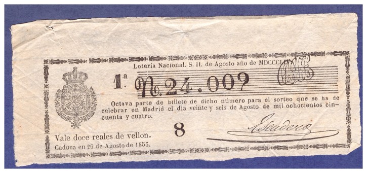 Lotería Nacional N 24.009. . 1854