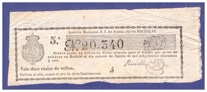 Lotería Nacional N 20.340. . 1856