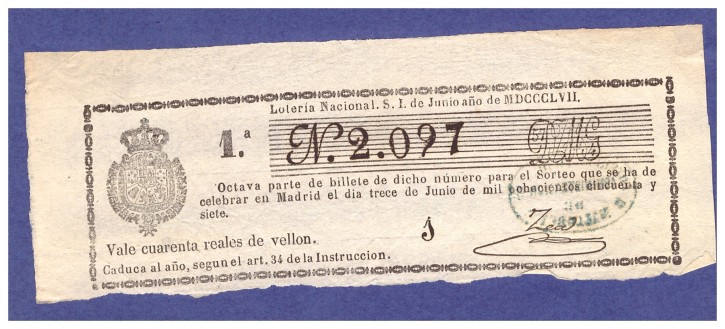 Lotería Nacional N 2.097. . 1857