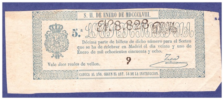 Lotería Nacional N 8.828. . 1858