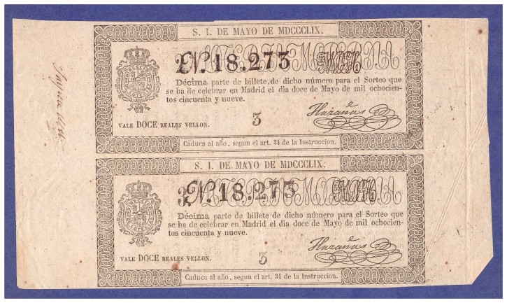 Lotería Nacional N 18273. . 1859