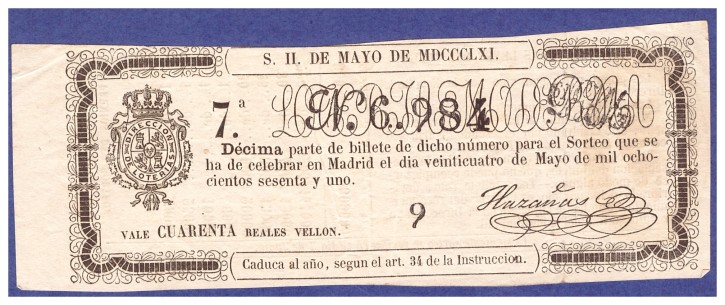 Lotería Nacional N 6.984. . 1861